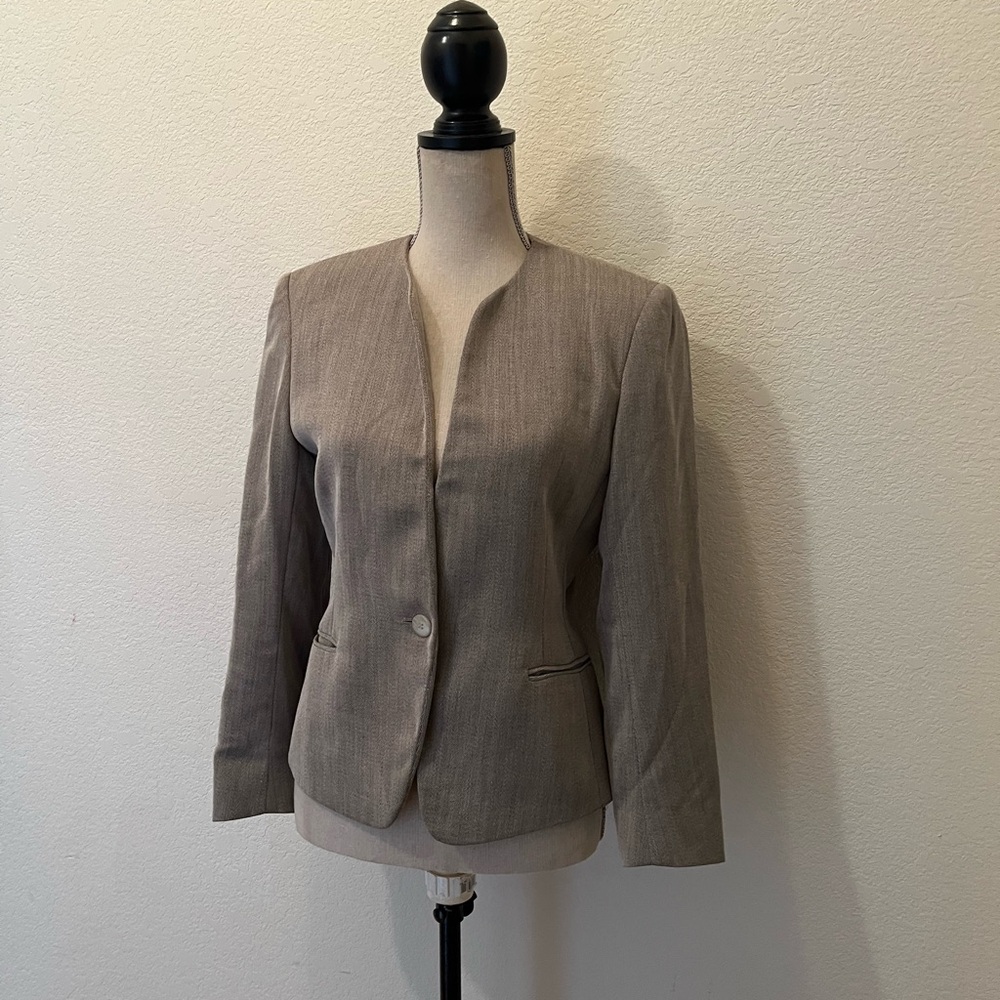 Maximilian Tan Fitted Blazer with V-Neckline